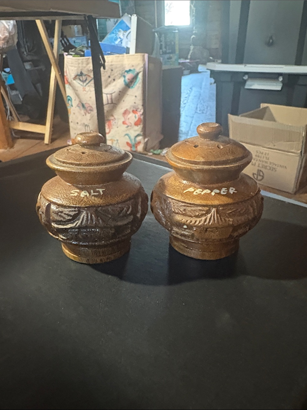 Vintage wood Salt & Pepper Shakers - Brown Set
